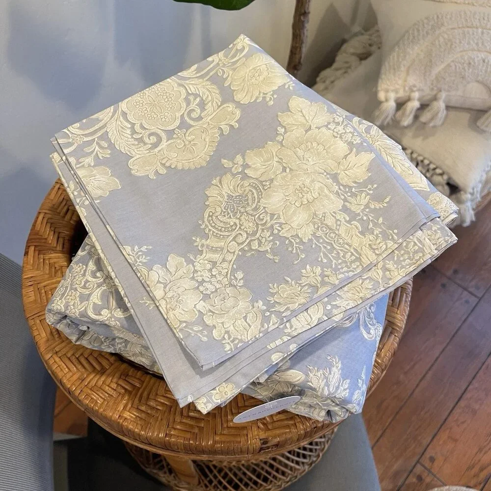 NEW Anthro Blue Damask Luxury 100% Cotton Boho Queen King Bedding Duvet Sham Set